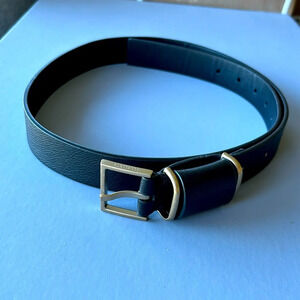 All Saints Black Leather Belt with Gold Buckle